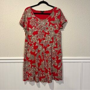 J. Jill Wearever Red Floral Short Sleeve Rayon spandex dress size medium